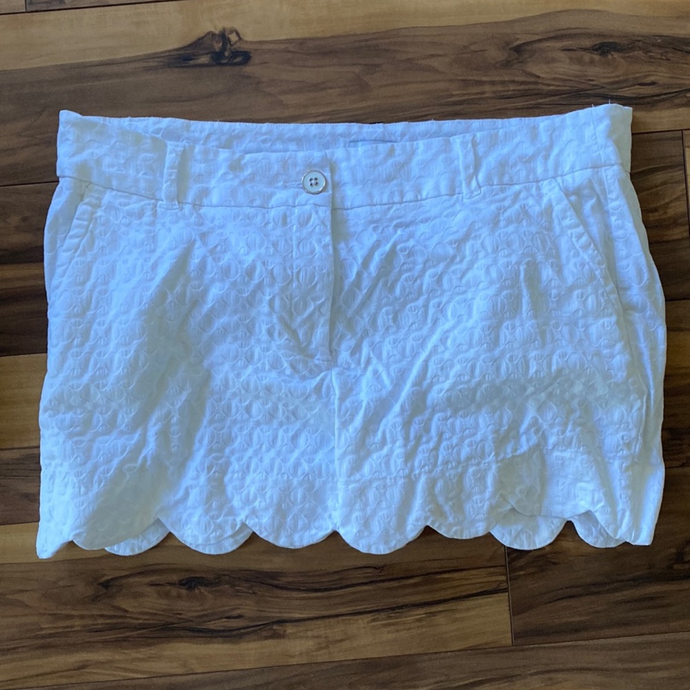 White scalloped shorts